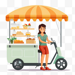 女人骑摩托车图片_骑摩托车的女人在快餐车上买食物