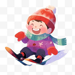 冬天紫色图片_冬天滑雪卡通手绘男孩元素