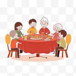 美食简餐图片_卡通新年阖家团圆手绘元素