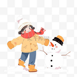 卡通冬天雪人孩子手绘元素