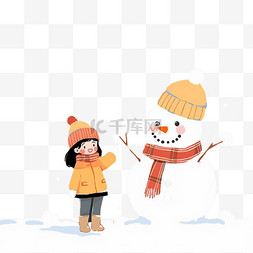 雪下图片_冬天卡通手绘雪人孩子元素