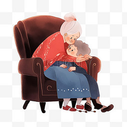 可爱温馨背景图片_卡通手绘新年冬天奶奶孩子元素