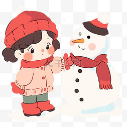 堆雪球卡通图片_可爱女孩堆雪人卡通冬天手绘元素