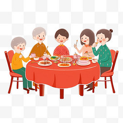 餐桌上吃饭图片_新年手绘阖家团圆卡通元素
