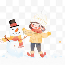 围巾可爱图片_冬天雪人孩子手绘元素卡通