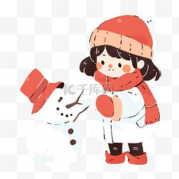 可爱女孩堆雪人卡通手绘冬天元素