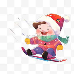滑雪背景图片_冬天滑雪手绘元素男孩卡通