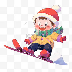 滑雪红色图片_卡通冬天手绘滑雪男孩元素