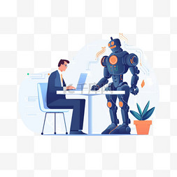 卡通职场办公室图片_在工作场所，人类和机器人与计算