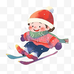 手绘冬天元素滑雪男孩卡通