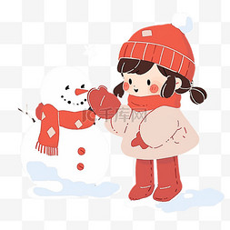 冬天可爱女孩堆雪人卡通元素手绘