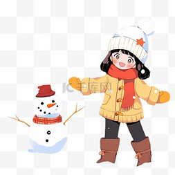 毛线帽围巾手套图片_手绘元素冬天雪人孩子卡通