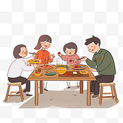 桌子前面图片_一家人团圆欢聚卡通手绘元素新年