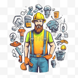 建筑安全插图图片_工程师或建筑工人工头人物手绘卡