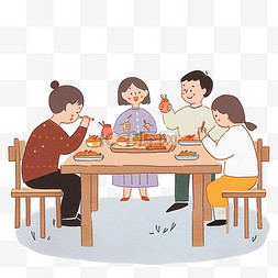 桌子前面图片_卡通手绘新年一家人团圆欢聚元素