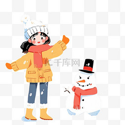 雪下图片_冬天手绘元素雪人孩子卡通