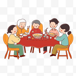 桌子上美食图片_新年手绘元素阖家团圆卡通
