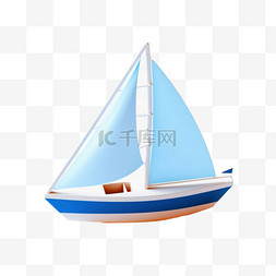 蓝色装饰图片_ai蓝色帆船元素立体免抠图案
