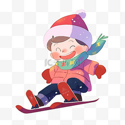深蓝色围巾图片_手绘元素冬天滑雪男孩卡通