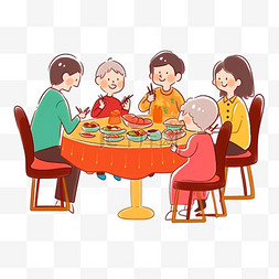桌子上美食图片_阖家团圆卡通手绘新年元素