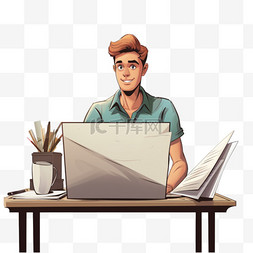 金发男子图片_金发男子坐在电脑后面，看着工作