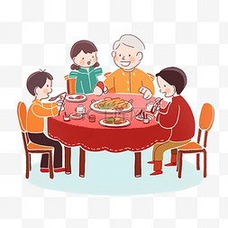 桌子上美食图片_手绘新年阖家团圆卡通元素