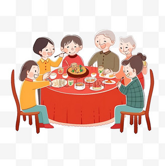 新年手绘阖家团圆卡通元素