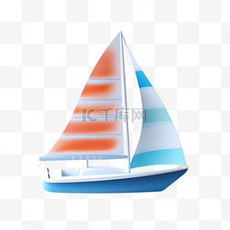 蓝色装饰图片_建模蓝色帆船元素立体免抠图案
