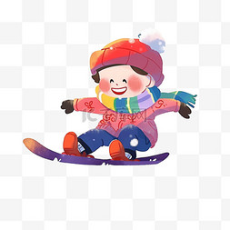 深蓝色围巾图片_冬天卡通手绘滑雪男孩元素