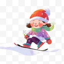 深蓝色围巾图片_卡通手绘冬天滑雪男孩元素