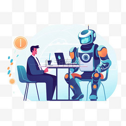 机器人与人工图片_在工作场所，人类和机器人与计算