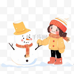 围巾可爱图片_冬天雪人孩子手绘元素卡通