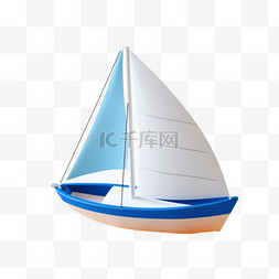 合成蓝色帆船元素立体免抠图案