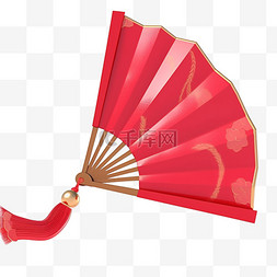3D立体春节喜庆红色折扇6PNG素材