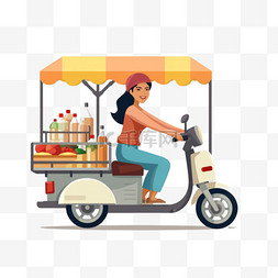 女人骑摩托车图片_骑摩托车的女人在快餐车上买食物