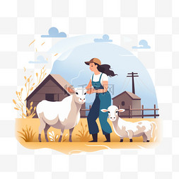 工作动物图片_农场动物和女人一起为一个目标工