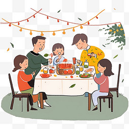 桌子上有美食图片_一家人团圆欢聚新年卡通手绘元素