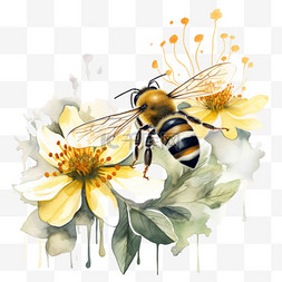 蜜蜂采蜜元素立体免抠图案