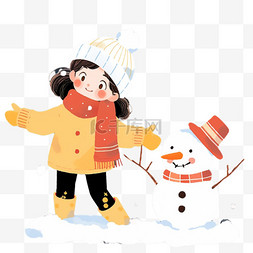 毛线帽围巾手套图片_手绘冬天雪人孩子卡通元素