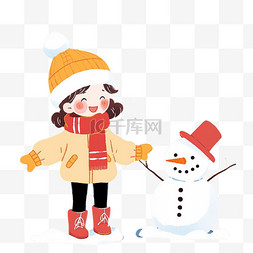 围巾可爱图片_冬天雪人手绘孩子卡通元素