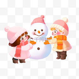 给孩子戴围巾图片_冬天可爱孩子手绘堆雪人卡通元素