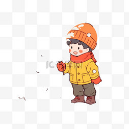 戴围巾的小狗图片_冬天可爱孩子玩耍堆雪人卡通手绘