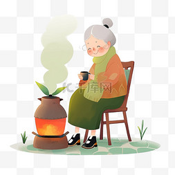 黑色的椅子图片_慈祥奶奶暖炉卡通手绘元素冬天