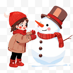 给雪人戴图片_可爱女孩冬天堆雪人卡通手绘元素