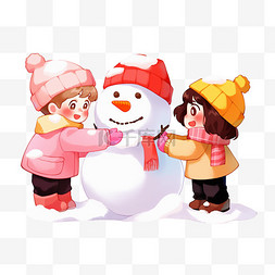给孩子戴围巾图片_冬天可爱孩子卡通手绘堆雪人元素