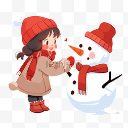 冬天可爱女孩卡通堆雪人手绘元素