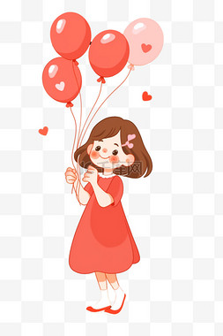 可爱女孩冬天气球卡通手绘元素