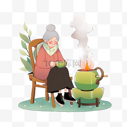 黑色手绘椅子图片_慈祥奶奶暖炉卡通手绘冬天元素