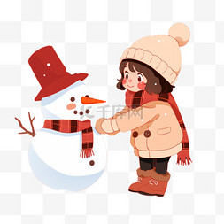 可爱女孩堆雪人卡通手绘冬天元素