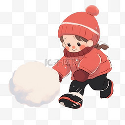 滚雪球的猴子图片_冬天可爱孩子滚雪球手绘元素卡通
